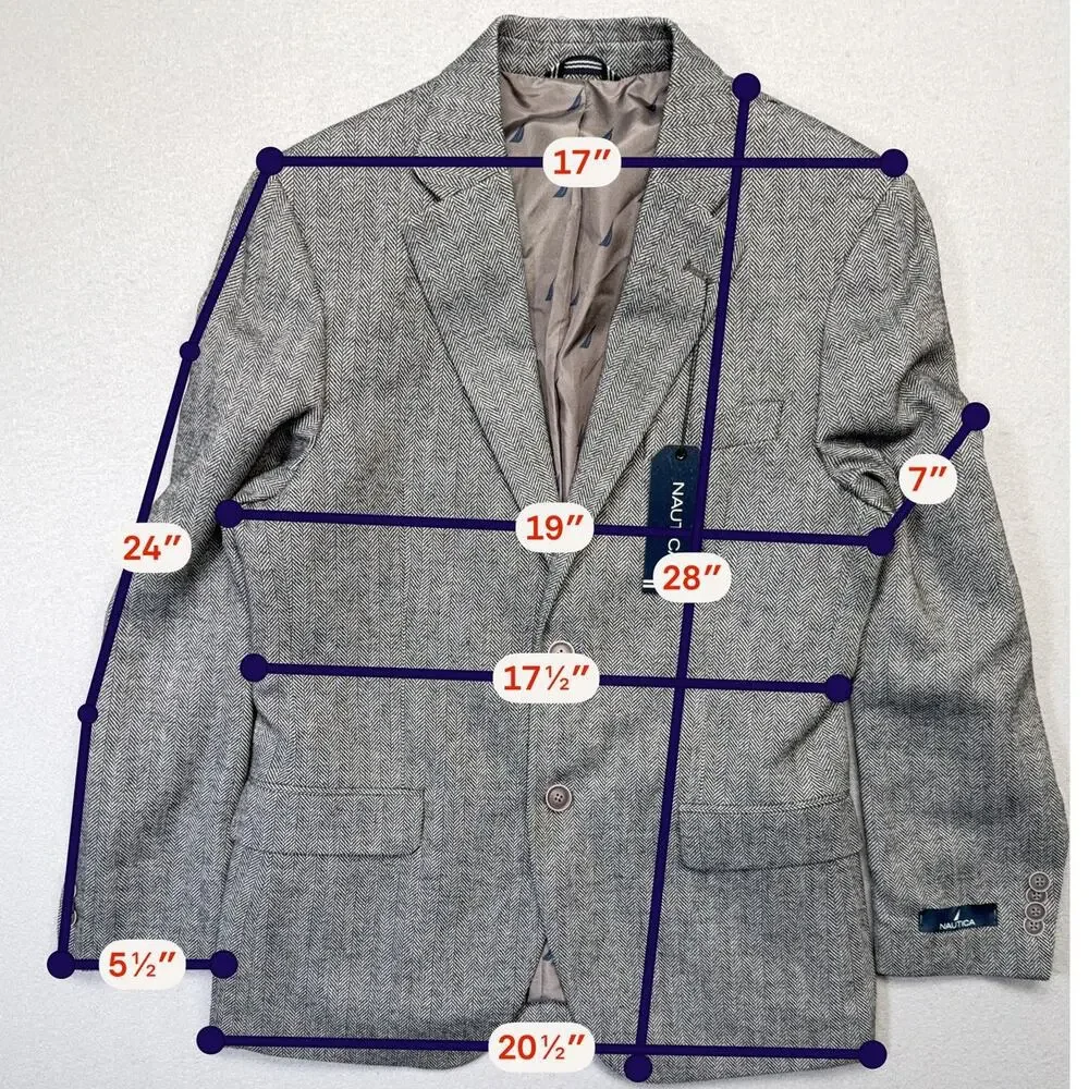 Nautica Men's Modern-Fit Solid Herringbone Tweed Sport Coat grey 36S $295